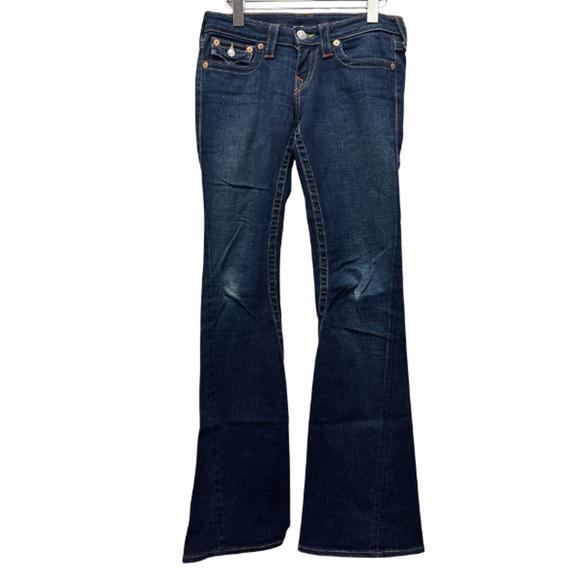 True Religion Brand Jeans Joey Low Rise Denim Blue Flare Dark Pants Size 27 - Picture 1 of 6